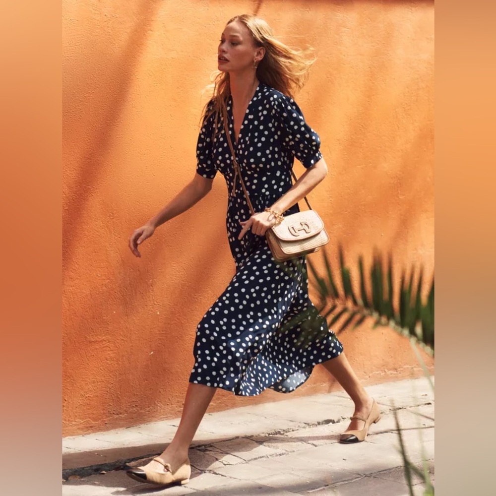 NWT Boden Elsa Midi Tea Dress in Navy Spot Size US 20/22R